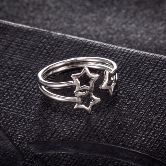 Hollow Triple Star Open Sterling Silver Ring - Picture 5 of 8